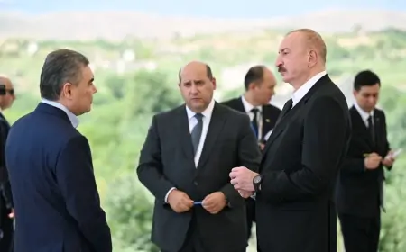 Əliyev və Berdiməhəmmədov Füzuli şəhərinin dağıdılmış yerlərinə baxıblar