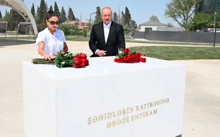 İlham Əliyev və Mehriban Əliyeva Gәncә Memorial Kompleksində - FOTOLAR + YENİLƏNİB