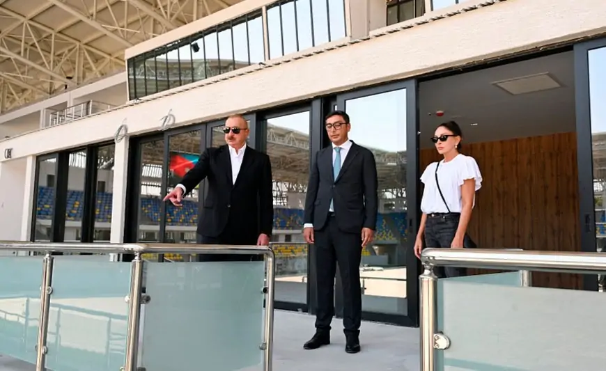 Prezidentlə xanımı Gəncə stadionunda görülən işlərlə tanış oldular - FOTOLAR + YENİLƏNİB