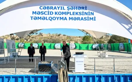 İlham Əliyev Cəbrayıl şəhər məscidinin təməlini qoydu