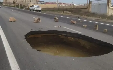 Masazırda yeni çəkilən yol çökdü - FOTO