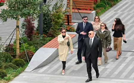 Prezidentlə ailəsi yenidənqurmadan sonra İslam Səfərli küçəsinin açılışında - FOTOLAR