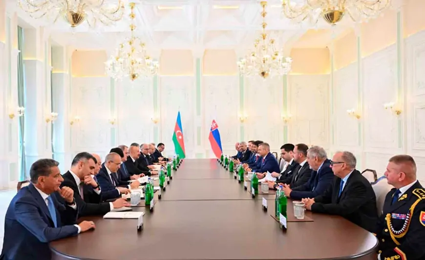 Azərbaycan və Slovakiya prezidentlərinin geniş tərkibdə görüşü oldu - FOTOLAR