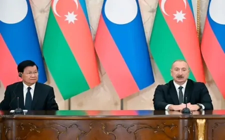 Azərbaycan və Laos prezidentləri mətbuata bəyanatlarla çıxış etdilər - FOTOLAR